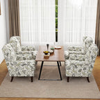 Accent Chair, Upholstered High Back Floral Armchair with Nailhead Trim & Wood Legs, Comfy Wingback Reading Single Sofa Chair for Small Spaces, Living Room, Bedroom ( Plants Beige Floral, Set of 1)