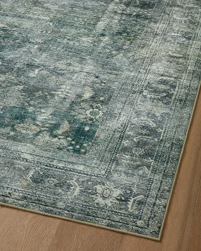 Loloi Magnolia Home by Joanna Gaines Banks Collection BAN-03 Blue/Lagoon 2'-0" x 5'-0" .13" Pile Height, Machine Washable, Accent Rug