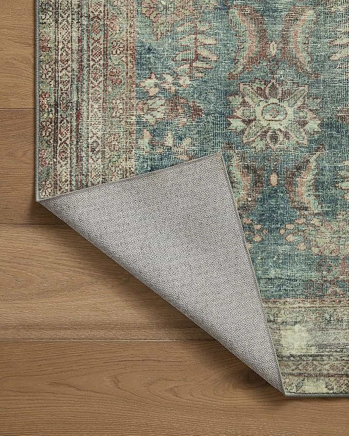 Loloi Magnolia Home by Joanna Gaines Banks Collection BAN-01 Ocean/Spice 2'-6" x 9'-6", .13" Pile Height, Machine Washable, Runner Rug