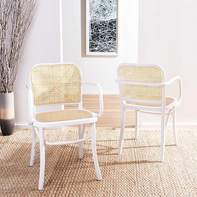 Safavieh Home Keiko White and Natural Cane Dining Chair