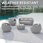 5 Pieces Porch Patio Conversation Set: Hand Woven Rope, Rusrproof Aluminum Frame, Weather Resistant, Thick Cushions, No Assembly Furniture, Comfy Outdoor Sofa Set for Deck Yard Lawn Hotel - Gray