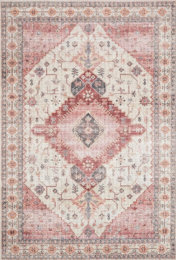 Loloi Skye Collection SKY-02 Ivory/Berry 7' x 9' Oval Area Rug
