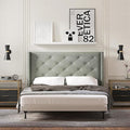Glenwillow Home Huppe Button Tufted MCM Wingback Upholstered Headboard, Stone, Full/Queen