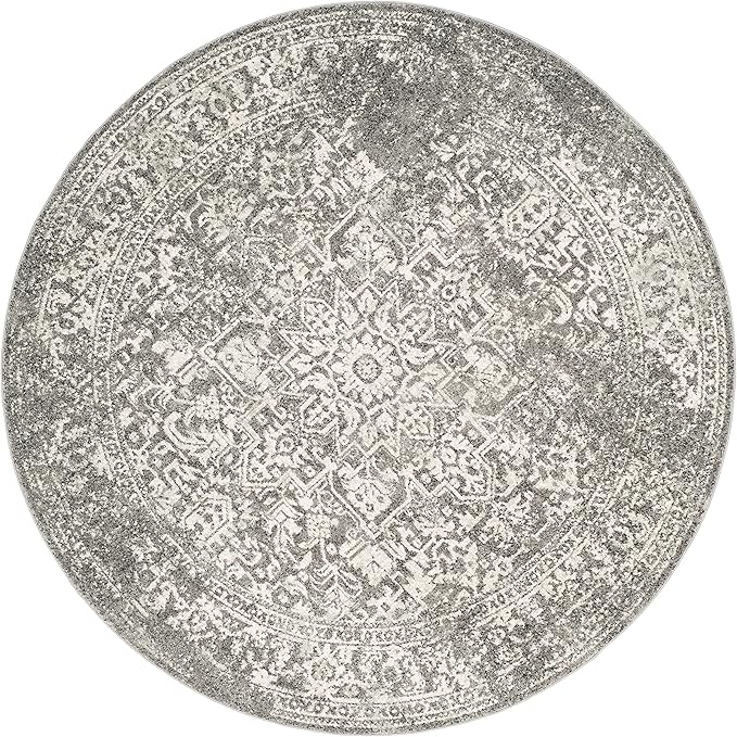 SAFAVIEH Evoke Collection 6'7" Round Grey/Ivory EVK256D Oriental Distressed Non-Shedding Dining Room Entryway Foyer Living Room Bedroom Area Rug