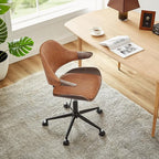 Art Leon Mid Century Desk Chair - Faux Leather Upholstered Swivel Desk Chair, Office Chair with Wheels, Adjustable Height Task Chair with Metal Base, Dark Gray Oak Bentwood, Brown