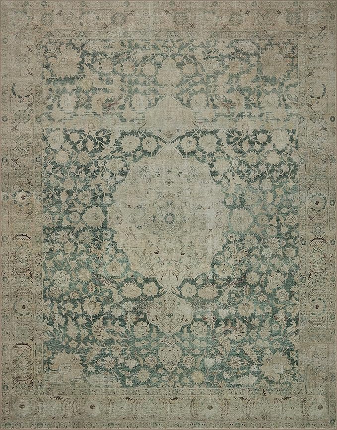Loloi Magnolia Home by Joanna Gaines Sinclair Collection SIN-05 Jade/Sand 3'-6" x 5'-6", .25" Pile Height, Machine Washable, Accent Rug