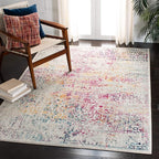 SAFAVIEH Evoke Collection 6'7" x 9' Ivory / Fuchsia EVK256Q Oriental Distressed Non-Shedding Living Room Bedroom Dining Home Office Area Rug