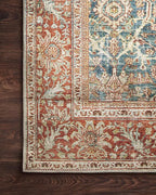 Loloi Layla Collection LAY-04 Ocean/Rust 9'-0" x 12'-0" .13" Thick Area Rug, Soft, Durable, Vintage Inspired, Distressed, Low Pile, Non-Shedding, Easy Clean, Printed, Living Room Rug