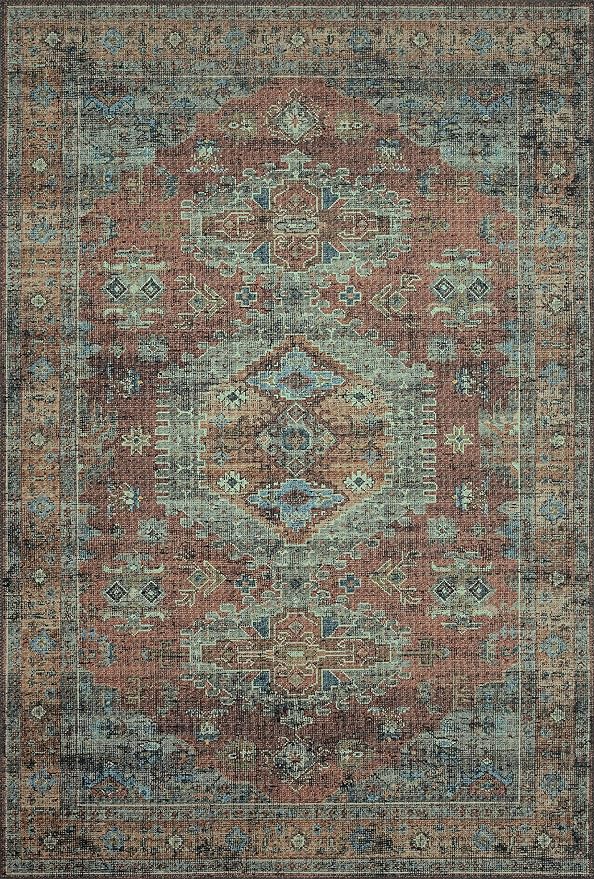 Loloi Skye Collection SKY-07 Terracotta/Sky 8'-0" x 8'-0" Round Area Rug