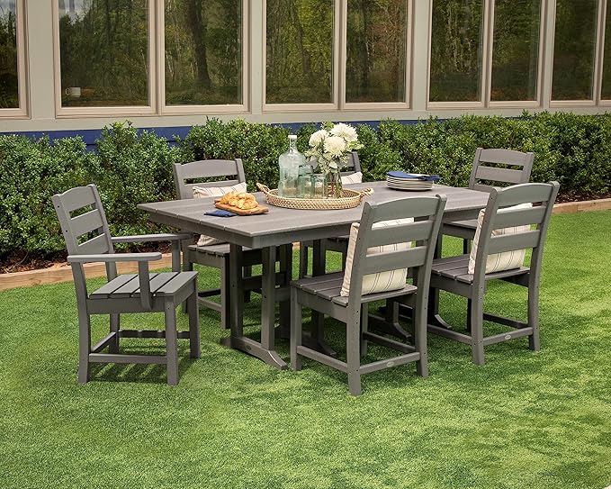 POLYWOOD Lakeside Dining Set, Table and Chairs, 5-Piece, HDPE Outdoor Patio Furniture, Fade-Proof, Mahogany, Deck, Garden, Backyard