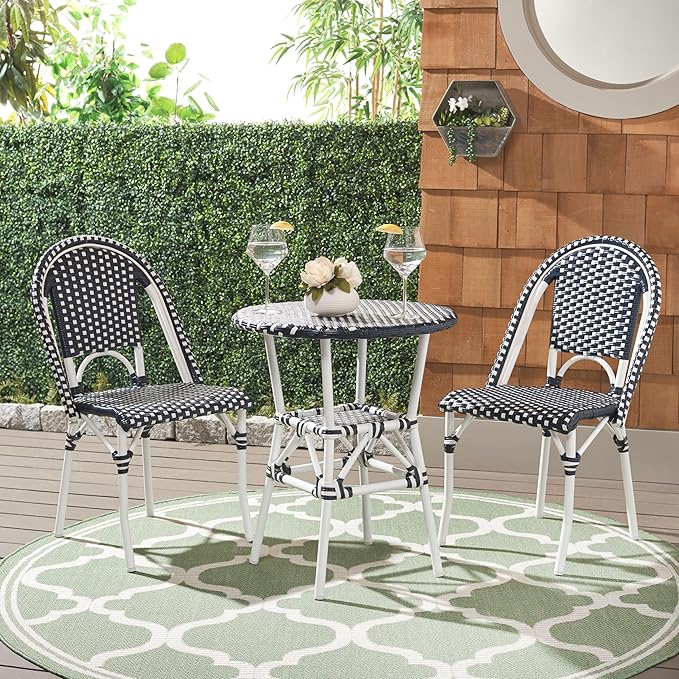 SAFAVIEH Outdoor Collection California Navy/White/White Bistro Side Chair Set of 2 (Fully Assembled)