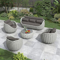 Aluminum Outdoor Seating Set: 5 Pieces Woven Rope Patio Conversation Set - Metal Sofa Set Cushioned Assembled - Modern Couch Porch Furniture for Deck Lanai Balcony Yard Poolside Hotel Resort