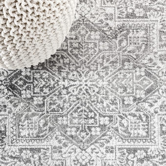 JONATHAN Y Modern Vintage Medallion Light Gray Runner Rug, 2x8, Country, Floral, Easy-Cleaning for Living Room, Bedroom, Kitchen, Pet Friendly, Non-Shedding (MDP100A-28)
