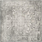 SAFAVIEH Evoke Collection Area Rug - 3' Square, Grey & Ivory, Distressed Design, Non-Shedding & Easy to Clean, Ideal for Foyer, Bedroom, Accent Space (EVK256D)