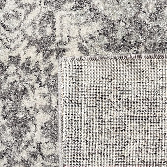 SAFAVIEH Evoke Collection Area Rug - 6'7" Square, Grey & Ivory, Distressed Design, Non-Shedding & Easy to Clean, Ideal for Living Room, Bedroom, Dining Space (EVK256D)