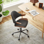 Art Leon Swivel Desk Chair, Mid Century Modern Office Chair with Wheels, Faux Leather Upholstered Arm Chair, Adjustable Height Task Chair with Metal Base, Black