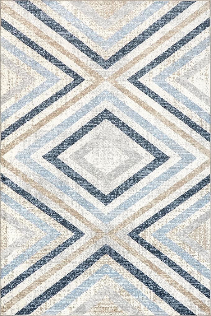 nuLOOM Akari Transitional Diamond Machine Washable Area Rug, 7'10" x 10', Blue