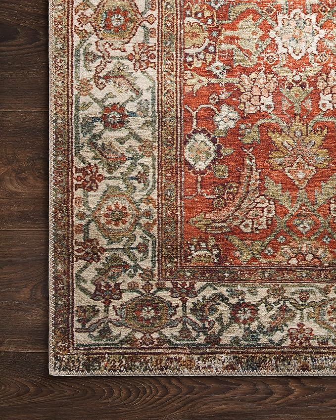 Loloi Layla Collection LAY-05 Ocean/Multi 5'-0" x 7'-6" .13" Thick Area Rug, Soft, Durable, Vintage Inspired, Distressed, Low Pile, Non-Shedding, Easy Clean, Printed, Living Room Rug