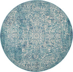 SAFAVIEH Evoke Collection Area Rug - 9' Round, Blue & Ivory, Distressed Design, Non-Shedding & Easy to Clean, Ideal for Living Room, Bedroom, Dining Space (EVK256C)