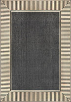 nuLOOM 10' x 13' Outdoor Area Rug, Casual Design with Striped Border, Stain Resistant, Highly Durable, for Patio, Balcony, Bedroom, Living Room, Dining Room, Bathroom, Dark Grey