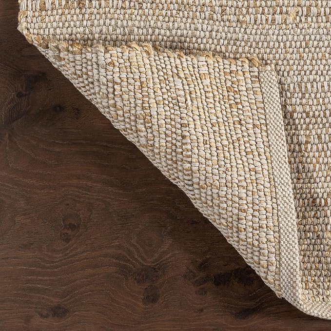 nuLOOM 9x12 Elfriede Jute & Cotton Hand Woven Area Rug, Natural, Solid Rustic Farmhouse Style, Weaved Design, Natural Fiber, For Bedroom, Living Room, Dining Room, Hallway, Office, Entryway