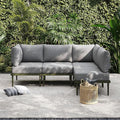 Sundale Outdoor 4 Pieces Patio Furniture Set, L-Shaped Outdoor Sectional Sofa with 6 Inch Olefin Cushion, All-Weather Modern Metal Outdoor Conversation Sets