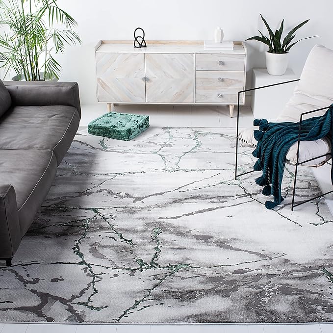 SAFAVIEH Craft Collection Area Rug - 8' x 10', Grey & Green, Modern Abstract Design, Non-Shedding & Easy Care, Ideal for High Traffic Areas in Living Room, Bedroom (CFT877Y)