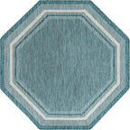Unique Loom Outdoor Border Collection Area Rug - Soft Border (7' 10" Octagon, Teal/ Ivory)