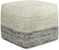 SIMPLIHOME Macie Boho Square Woven Outdoor/ Indoor Pouf in Grey and White Recycled PET Polyester for the Living Room, Bedroom and Kids Room