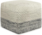 SIMPLIHOME Macie Boho Square Woven Outdoor/ Indoor Pouf in Grey and White Recycled PET Polyester for the Living Room, Bedroom and Kids Room