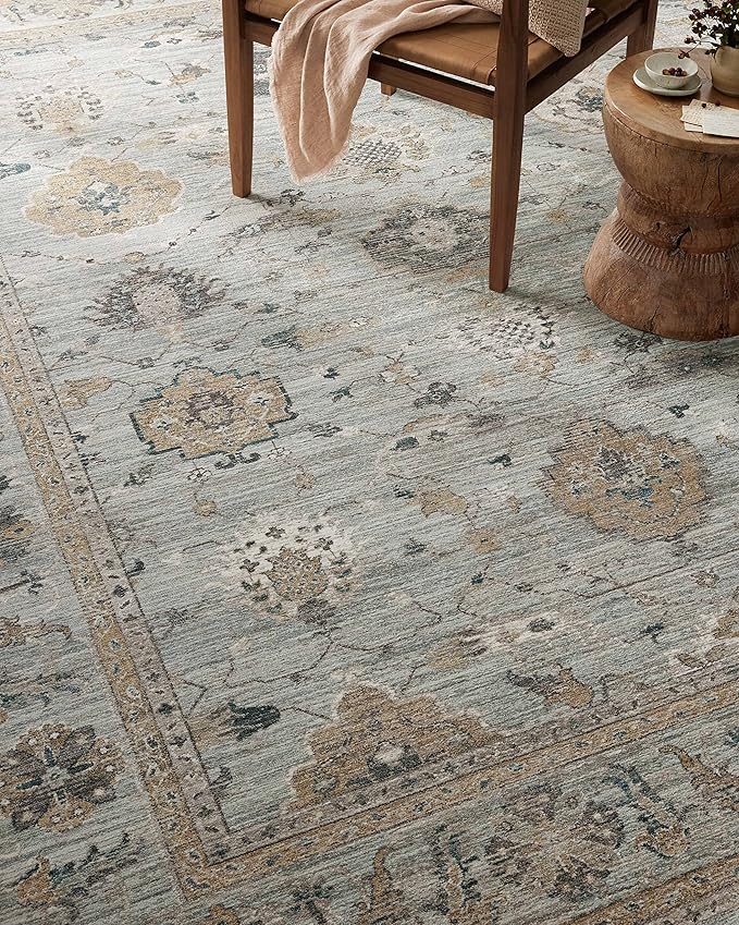 Loloi Magnolia Home by Joanna Gaines Millie Collection MIE-02 Sky/Gold 11'-6" x 15'-7", .25" Pile Height, Area Rug