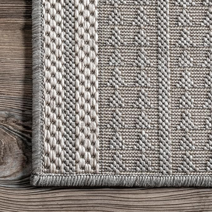 nuLOOM 8' Round Outdoor Tribal Geometric Area Rug, Stain Resistant, Weather Resistant, High Traffic, Patio, Balcony, Outside, Ranya Light Grey