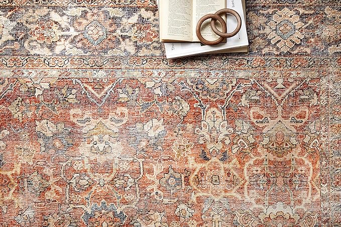 Loloi Layla Collection LAY-02 Spice/Marine 9'-0" x 12'-0" .13" Thick Area Rug, Soft, Durable, Vintage Inspired, Distressed, Low Pile, Non-Shedding, Easy Clean, Printed, Living Room Rug