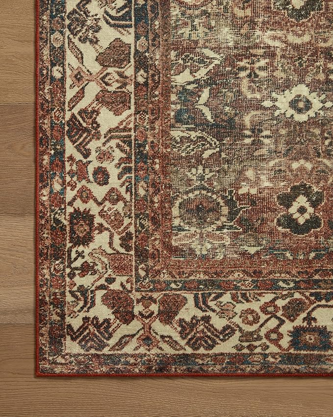 Loloi Magnolia Home by Joanna Gaines Banks Collection BAN-04 Brick/Ivory 8'-6" x 11'-6", .13" Pile Height, Machine Washable, Area Rug