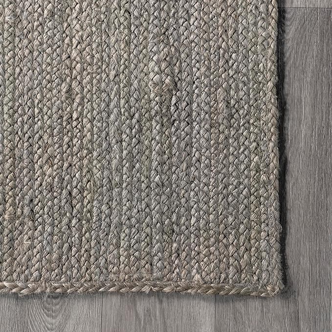 nuLOOM 5x8 Rigo Jute Hand Woven Area Rug, Grey, Solid Farmhouse Design, Natural Fiber, For Bedroom, Living Room, Dining Room, Hallway, Office, Kitchen, Entryway