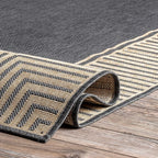 nuLOOM 9'6" x 12' Outdoor Area Rug, Casual Design With Striped Border, Stain Resistant, Highly Durable, For Patio, Balcony, Bedroom, Living Room, Dining Room, Bathroom, Dark Grey