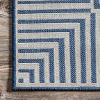 nuLOOM 10' x 12' Outdoor Area Rug, Casual Design With Striped Border, Stain Resistant, Highly Durable, For Patio, Balcony, Bedroom, Living Room, Dining Room, Bathroom, Navy