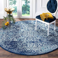 SAFAVIEH Evoke Collection Area Rug - 9' Round, Navy & Ivory, Distressed Design, Non-Shedding & Easy to Clean, Ideal for Living Room, Bedroom, Dining Space (EVK256A)