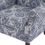 Pia Ricco High Back Floral Accent Chair - Retro Wingback Upholstered Armchair with Nailhead Trim, Solid Wood Legs, Fabric Living Room Bedroom Reading Chair (Flower Navy)