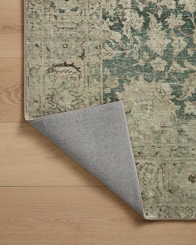 Loloi Magnolia Home by Joanna Gaines Sinclair Collection SIN-05 Jade/Sand 7'-6" x 9'-6", .25" Pile Height, Machine Washable, Area Rug