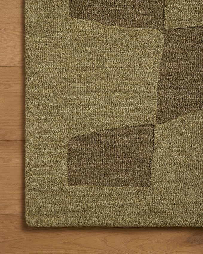 Loloi Leanne Ford Craven Collection CVN-03 Green/Olive 2'-6" x 7'-6" Runner Rug Checkered, Patterned, Neutral, Hallway, Kitchen, Mudroom, and Bathroom