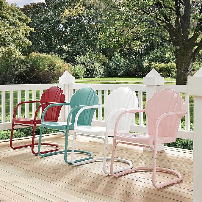 Crosley Furniture Tulip 2-Piece Outdoor Chair Set, Retro Metal Patio Chairs for Dining, Porch, Deck, Balcony, Pastel Blue Satin