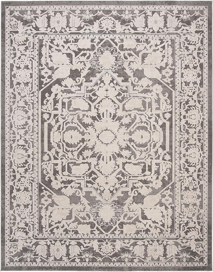 SAFAVIEH Area Rug 9x12 - Reflection Collection - Large - Dark Grey & Cream, Non-Shedding & Easy Cleaning, Ideal for Living Room, Bedroom, Dining Space (RFT665B)