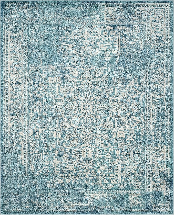 SAFAVIEH Area Rug 10x14 - Evoke Collection - Large - Blue & Ivory, Distressed Design, Non-Shedding & Easy to Clean, Ideal for Living Room, Bedroom, Dining Space (EVK256C)
