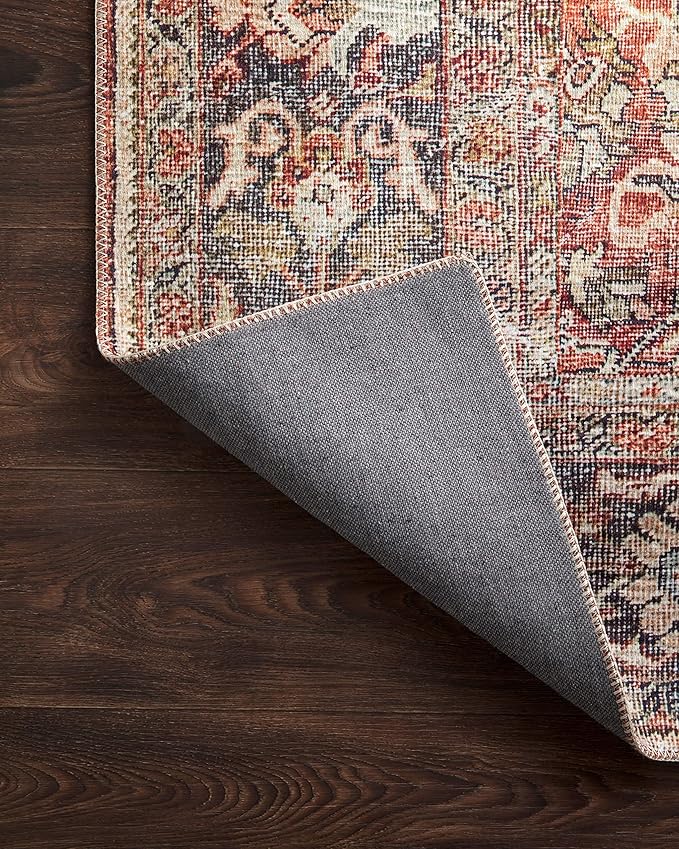 Loloi Layla Collection LAY-02 Spice/Marine 9'-0" x 12'-0" .13" Thick Area Rug, Soft, Durable, Vintage Inspired, Distressed, Low Pile, Non-Shedding, Easy Clean, Printed, Living Room Rug