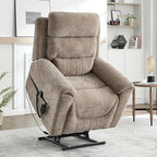 Power Lift Recliner Chair for Elderly People, Dual Motor Lay Flat Recliner with Vibration Massage and Heat, Heavy Duty Motion Mechanism Standing Assistance Reclining Chair, Chenille Fabric Khaki