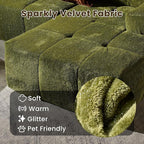 114" Glitter Cloud Sectional Couch with L-Shape Chaise & Ottoman, Modern Boneless Couches for Living Room, Fluffy Tufted Deep Seat Modular Sofa No Assembly (Green Sparkly Velvet,Right Facing)