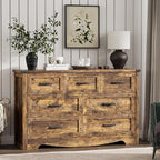 Dresser for Bedroom with 7 Drawers, 48" Wide Wood Chest of Drawers with Deep Drawers & Mental Handle, Modern Dresser TV Stand, Wooden Closet Storage Organizer for Living Room, Hallway, Entryway, Brown
