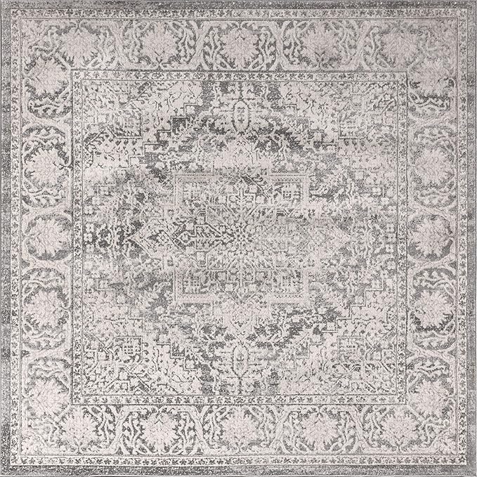 JONATHAN Y Modern Vintage Medallion Light Gray 3x3 Square Indoor Area Rug, Country, Floral, Easy-Cleaning for Living Room, Bedroom, Kitchen, Pet Friendly, Non-Shedding (MDP100A-3SQ)