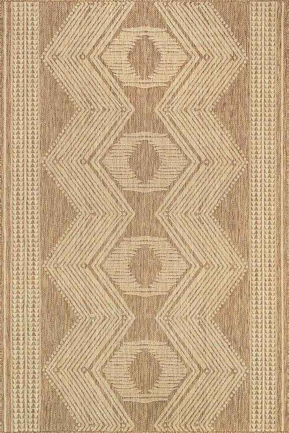 nuLOOM 4x6 Outdoor/Indoor Ranya Tribal Area Rug, Light Brown, Geometric Design, Stain Resistant, Highly Durable, For Patio, Balcony, Bedroom, Dining Room, Living Room, Bathroom